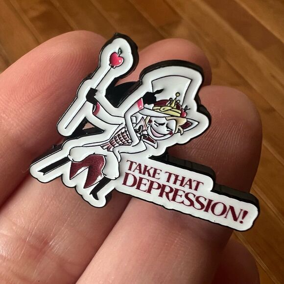 Hazbin Hotel Lucifer Iconic Take that Depression Mental Health Enamel Pin - Picture 6 of 8